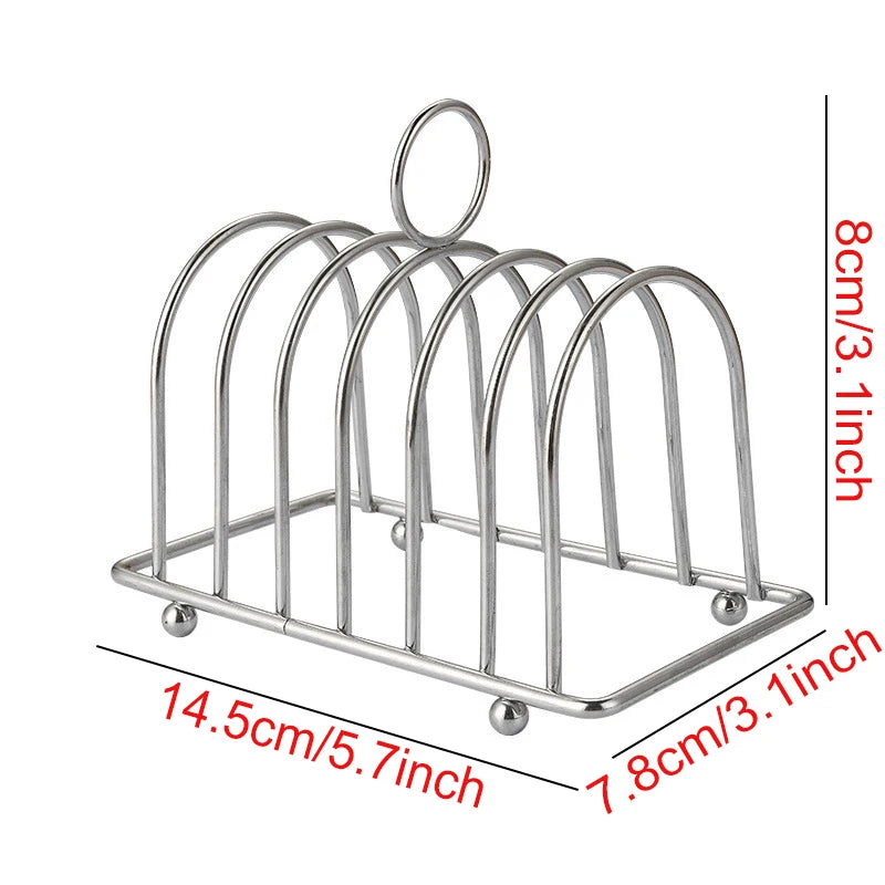 The OWOW Me Air Fryer Oven Rack for COSORI, INSTANT VORTEX, and GOURMIA features six slots, a circular handle, four feet, and measures 14.5 x 7.8 x 8 cm (cm/inch markings), in silver stainless steel.